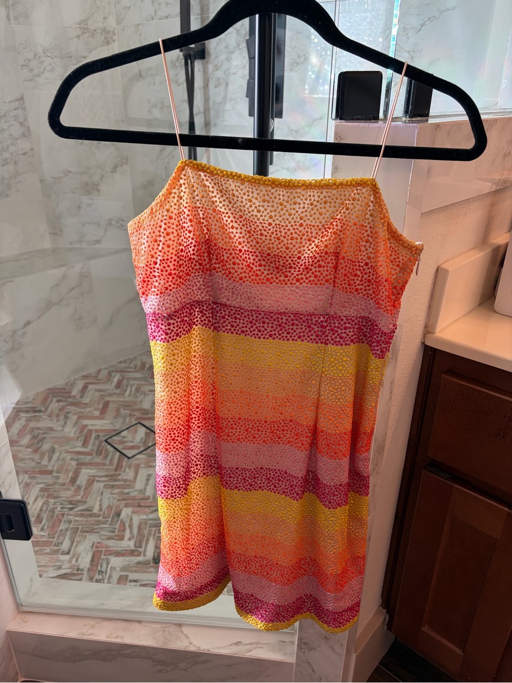 SMYM Summer Striped Spaghetti-Strap Dress in Pink & Yellow